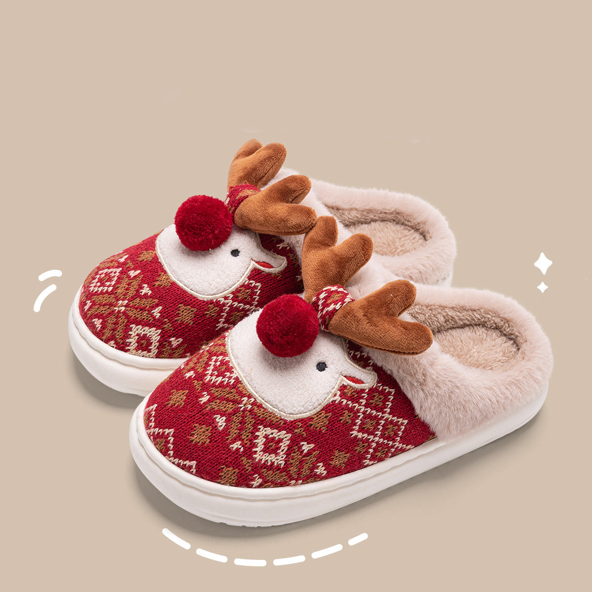 Cute Christmas Elk Plush Slippers Winter Shoes